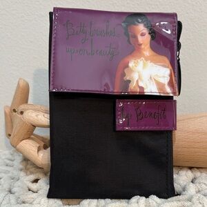 Benefit Black and Purple Cosmetic Bag with brush set
